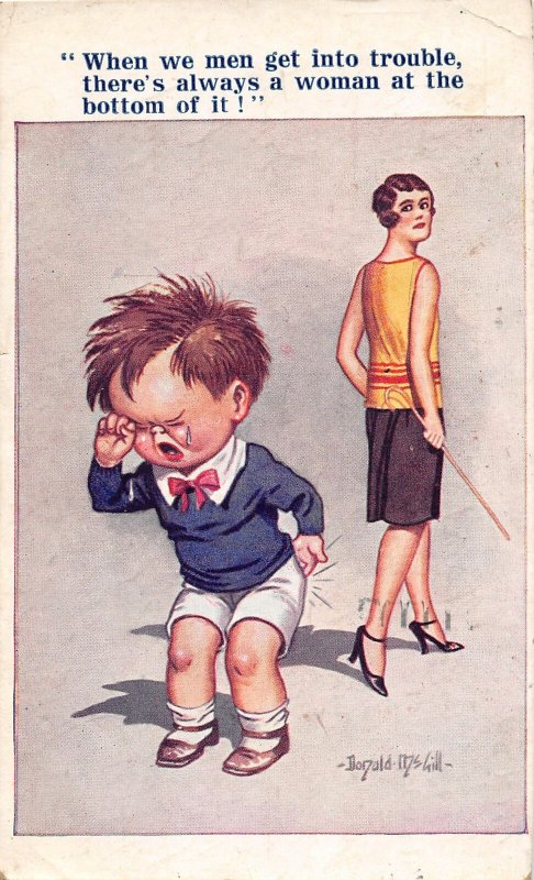 F92/ Artist Signed Postcard c1910 D McGill Comic Crying Child Woman 16