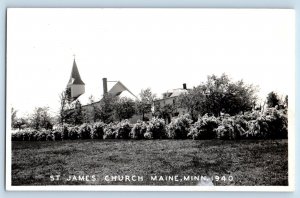 Maine Minnesota MN Postcard RPPC Photo View Of St. James Church 1940 Vintage