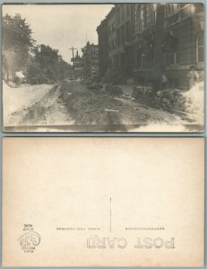 STREET REPAIR SCENE ANTIQUE REAL PHOTO POSTCARD RPPC STORE SIGNS