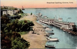 Clinton Iowa Steamboat Landing Ships Boats IA c1913 Postcard H48