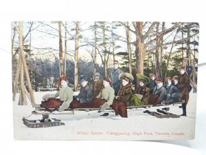 Family Toboggan High Park Toronto Canada Vtg Postcard Winter Sports Tobogganing