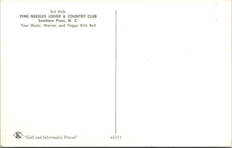 Southern Pines, NC North Carolina  PINE NEEDLES LODGE~COUNTRY CLUB Golf Postcard