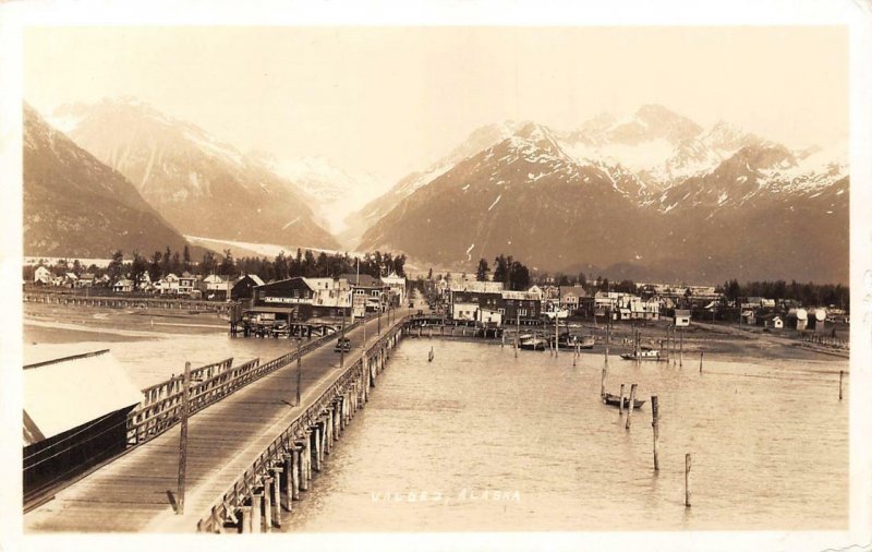 RPPC VALDEZ, AK Alaska Motor Coach Sign 1936 Vintage Real Photo Postcard