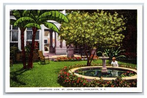 Courtyard View St John Hotel Charleston South Carolina SC UNP Linen Postcard U13