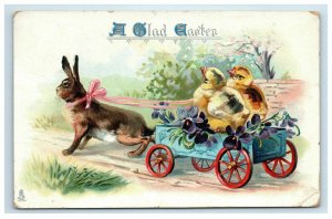 Raphael Tuck Easter Rabbit Pulling Chicks on Carriage Gladness Postcard 715