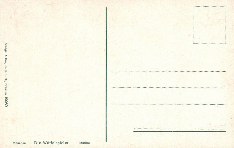 Vintage Postcard 1910's Munchen Die Wurfelspieler Murillo Stengel & Co. Pub.