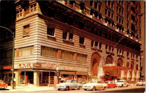 Chicago IL Illinois LA SALLE HOTEL Corner Drug Store/Pharmacy~50's Cars Postcard