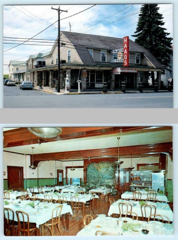 2 Postcards SHARTLESVILLE, Pennsylvania PA ~ HAAG'S HOTEL Restaurant Roadside