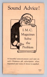SANTA CLAUS I.M.C. MAGAZINES NEW YORK CITY ADVERTISING POSTCARD 1924