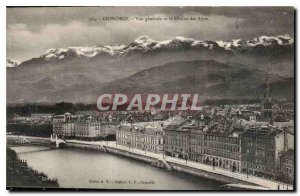 Old Postcard Grenoble General view and the Alpine chain