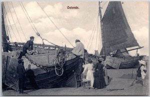 1907 Ostende Belgium Boat on Dock Promenade Posted Postcard