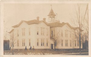 J60/ Grayling Michigan RPPC Postcard c1910 High School Building 29