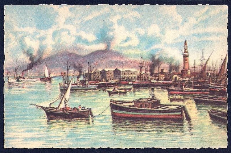 The Port of Naples by Carelli unused c1940's