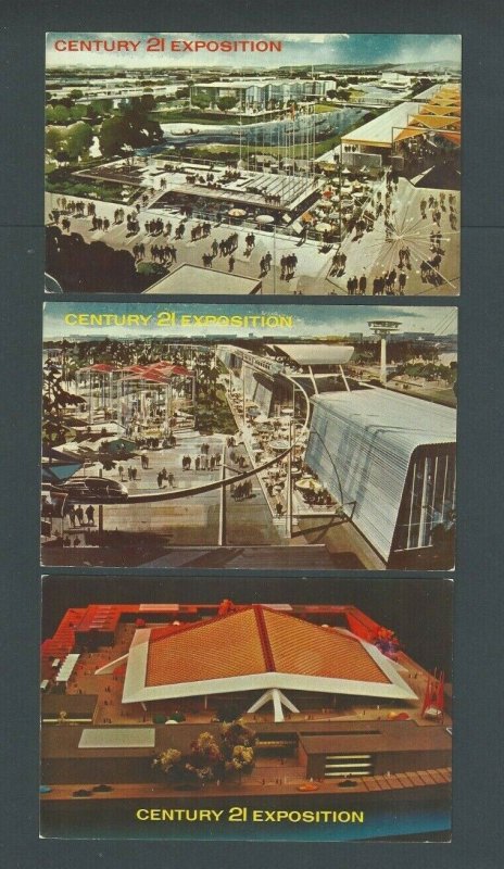 1962 Seattle WA Century 21 Worlds Fair Three (3) Unposted Cards