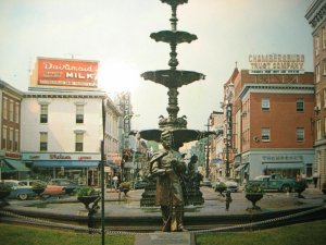 1950s Memorial Fountain Public Square Chambersburg PA Civil War Antique Postcard