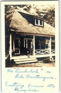 1943 Postcard House On Lake Chautauqua Bemus Point NY Rppc People Sitting Porch