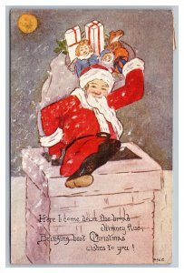 Santa Claus Bag Toys Chimney Christmas Full Moon 1914 F A Owen Postcard