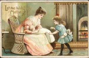 Mother w/ New Baby - Older Sister Wants to Help c1910 Postcard