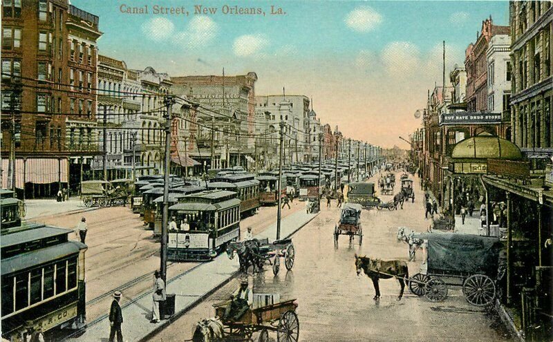 C-1910 Canal Street Trolleys New Orleans Louisiana Postcard 10567