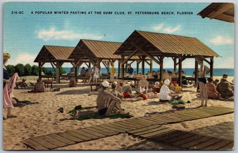 Vtg St Petersburg Florida FL Sun Bathers Popular Pastime Surf Club Postcard