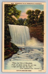 Minnehaha Falls Minneapolis Minn Waterfall Unposted Linen Postcard