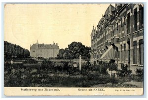 1910 Stations Away With the Sick Greetings from Sneek Netherlands Postcard