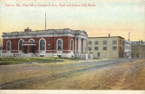 c1907 Postcard; Auburn ME, Post Office, Coombs S & L Bank, Auburn Hall Blocks