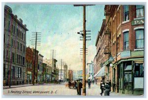1913 Business Section Hasting Street Vancouver British Columbia Canada Postcard