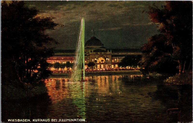 Germany Wiesbaden Kurhaus bei Illumination Vintage Postcard 09.93