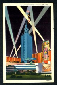 #48d Chicago Worlds Fair 1933 Hall of Science at Night Lights Unused Linen