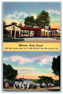 c1940 Mission Auto Court Radios Garages Road San Bernardino California Postcard 