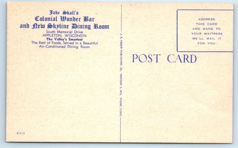 APPLETON, WI Wisconsin ~ Roadside COLONIAL WONDER BAR  c1940s Linen  Postcard