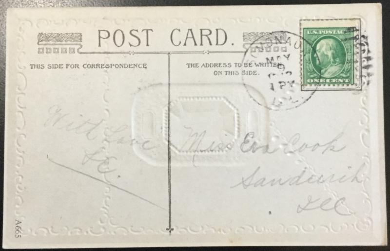 Postcard Embossed Used “Emerald” LB