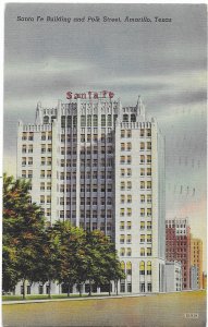 Santa Fe Building and Polk Street Amarillo Texas Mailed 1949