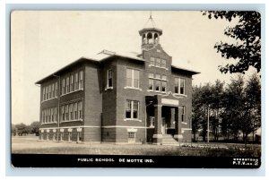 Public School Building De Motte Indiana IN RPPC Photo Unposted Vintage Postcard 