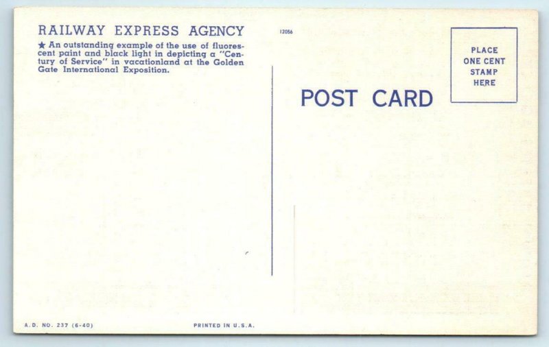 CA Golden Gate Expo RAILWAY EXPRESS AGENCY Historic Exhibit 1839-1940  Postcard