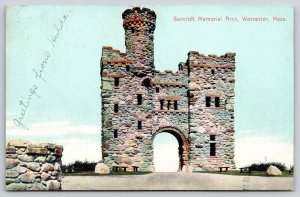 Worcester Massachusetts~Bancroft Memorial Arch~Stone Tower~Castellated~1917 PC