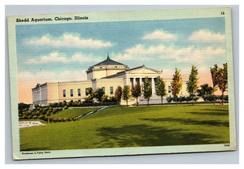 Vintage 1940's Postcard The Shedd Aquarium Building & Gardens Chicago Illinois