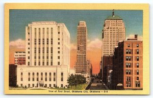 1930s OKLAHOMA CITY OK VIEW OF FIRST 1st STREET COURTHOUSE LINEN POSTCARD P1886