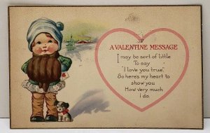 Valentine Child With Puppy Elkhart Indiana 1920's Postcard F4