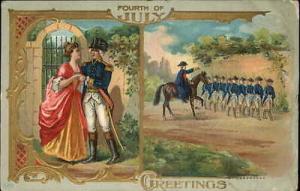 4th of July Washington & Wife & w/ Cavalry c1910 Embossed...