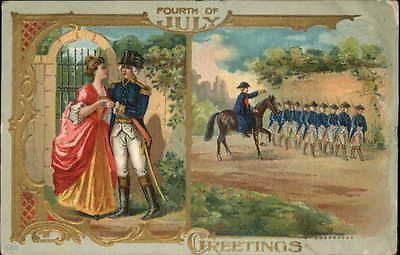 4th of July Washington & Wife & w/ Cavalry c1910 Embossed...