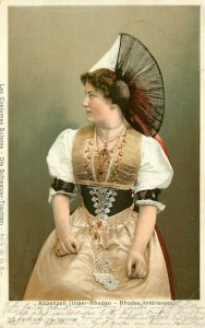 c1905 Postcard Woman in Native Costume of Appenzell Inner-Rhoden Switzerland