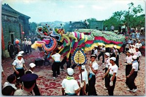 1950s Dragon Dance New Territories Hong Kong Postcard