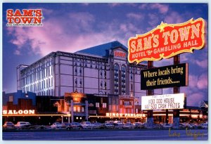 LAS VEGAS, Nevada NV ~ Night Neon SAM'S TOWN HOTEL CASINO 1999 ~  6x9 Postcard