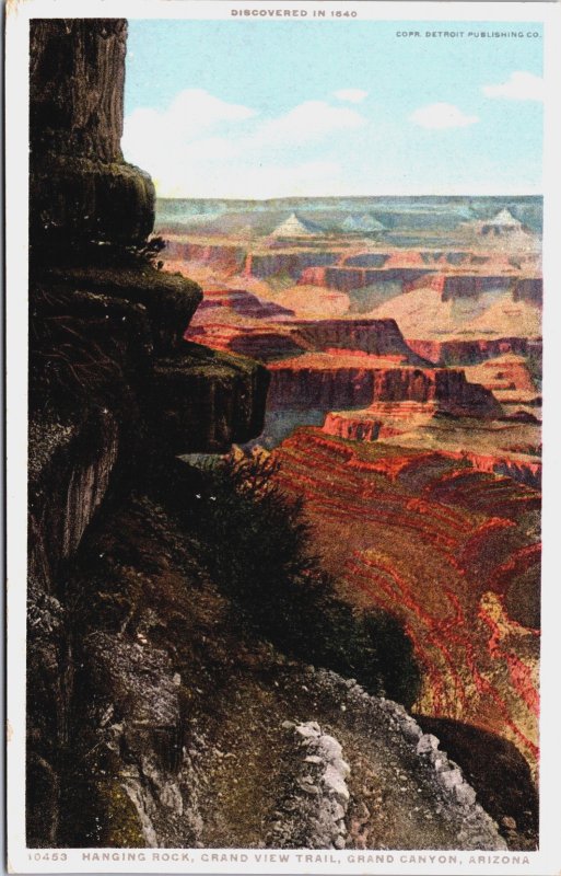 Hanging Rock Grand View Trail Grand Canyon Arizona Vintage Postcard C217