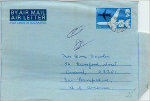 Entier Postal Stationery 5d Aerogram for Concord NH 1973