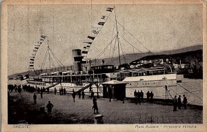 c1910 TRIESTE ITALY MOLO AUDACE PIRSCATO VENEZIA SHIP DOCK LITHO POSTCARD 29-32