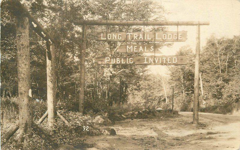 Long Trail Lodge Rustic Entrance 1929 RUTLAND VERMONT RPPC real photo 5446