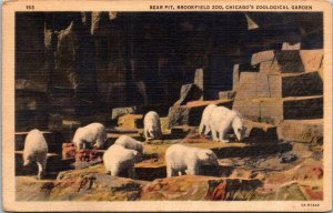 Illinois Chicago Brookfield Zoo Bear Pit Polar Bears 1937 Curteich